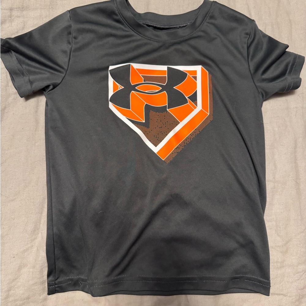 Under Armour Kids Charcoal Tee with Vibrant Orange Graphic